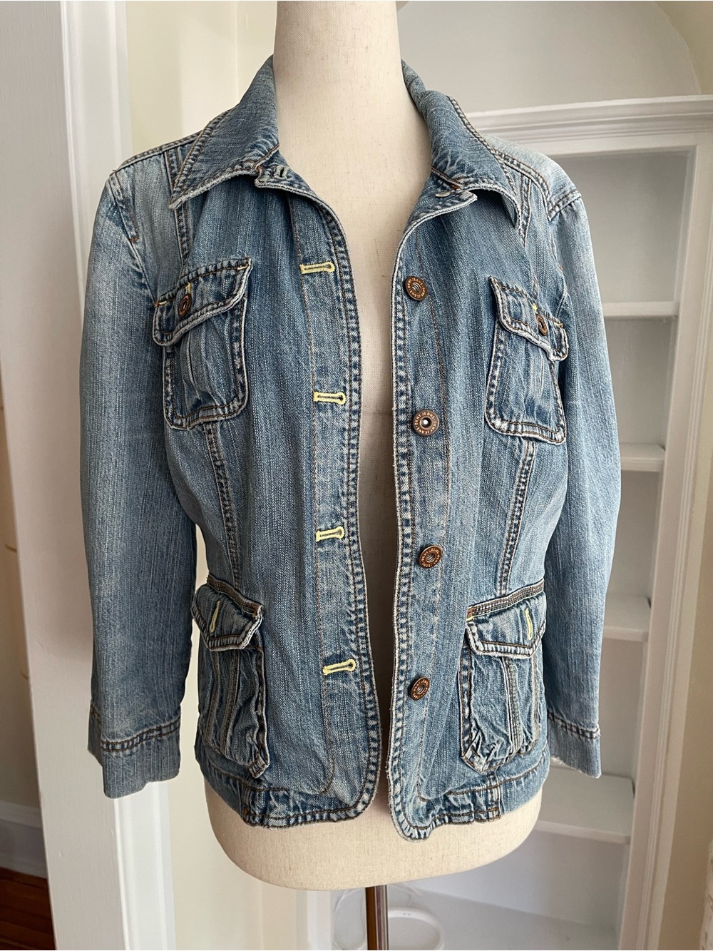 DKNY Jeans Light Wash Utility Denim Jacket 4 Pocket Cotton- L